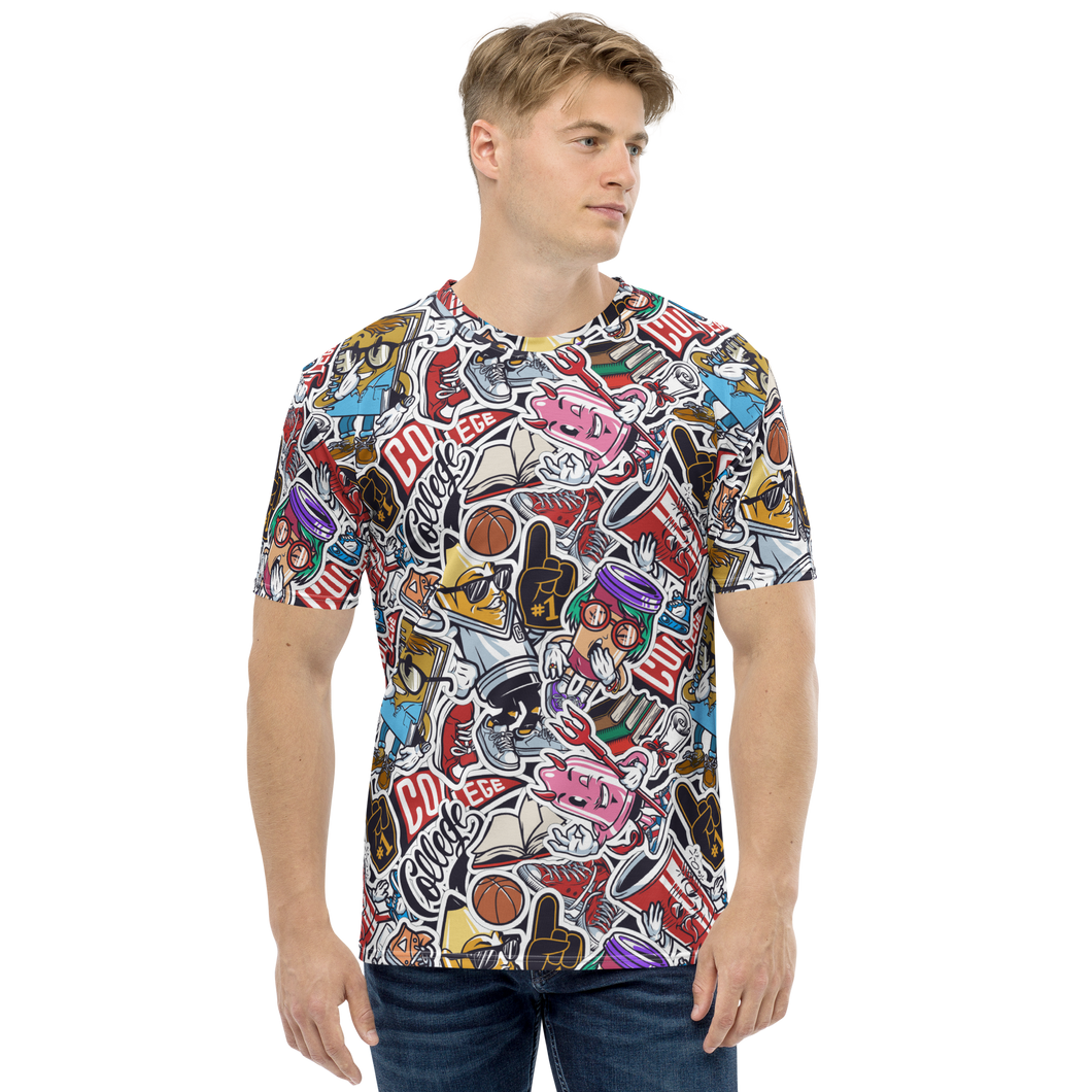 Street Art College Pattern Men's Crew Neck T-Shirt