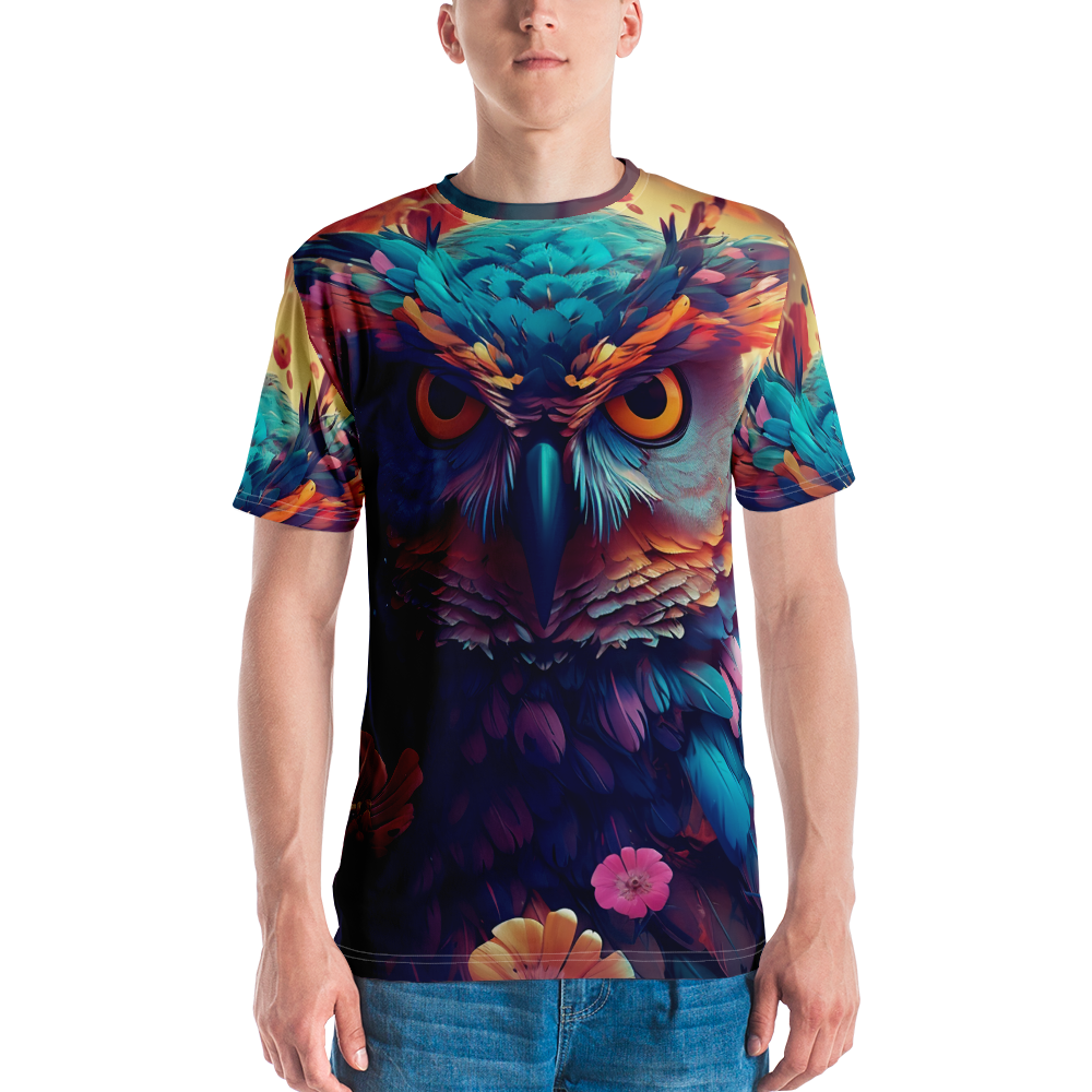 Colorful Owl Art All-Over Print Men's Crew Neck T-Shirt