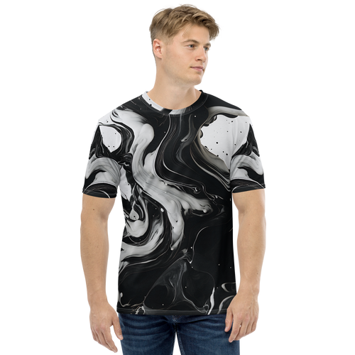 Black and White Fluid All-Over Print Men's Crew Neck T-Shirt