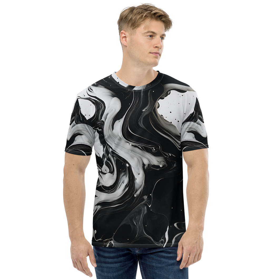 Black and White Fluid All-Over Print Men's Crew Neck T-Shirt