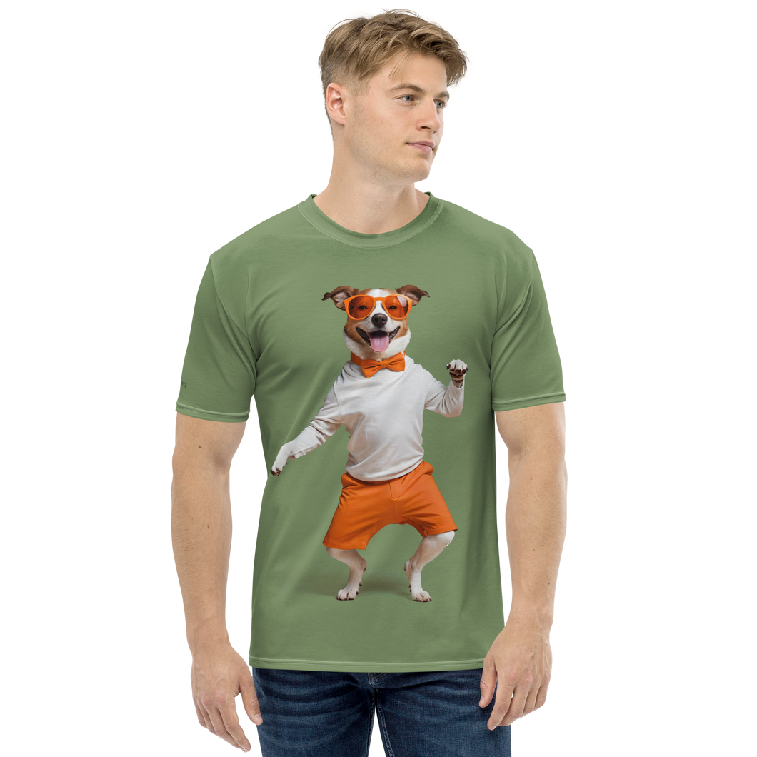 Funny Dancing Dog Green All-Over Print Men's T-Shirt