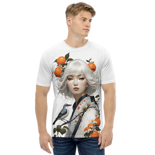 Oriental Lady with Orange and Bird All-Over Print Men's T-Shirt