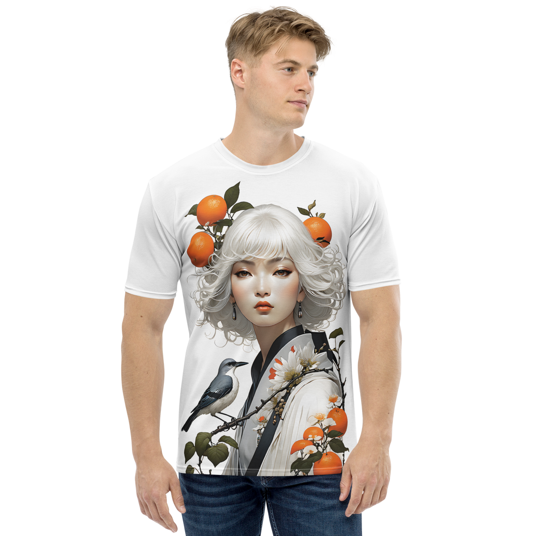 Oriental Lady with Orange and Bird All-Over Print Men's T-Shirt