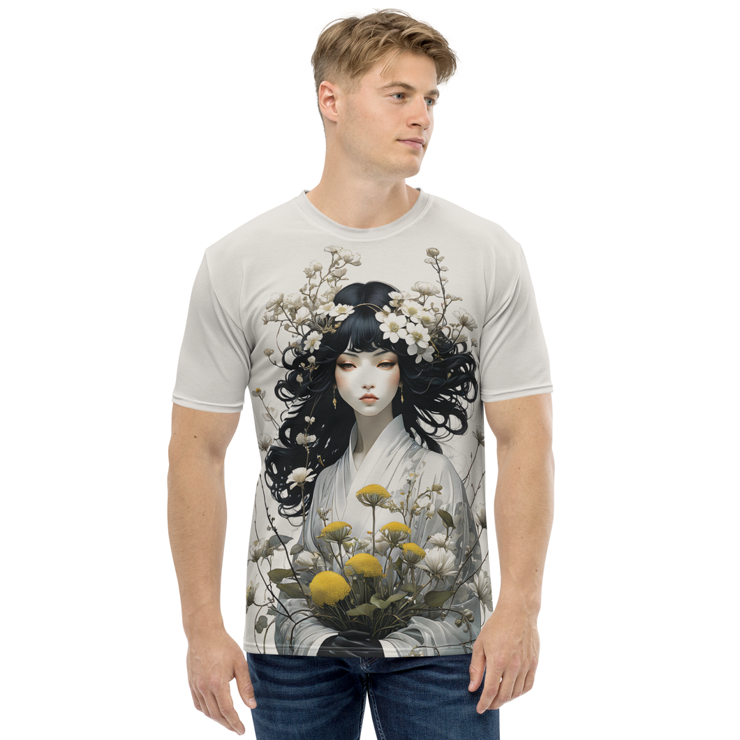 Oriental Lady with Yellow Flowers All-Over Print Men's T-Shirt