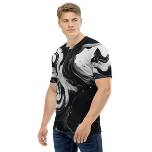 Black and White Fluid All-Over Print Men's Crew Neck T-Shirt