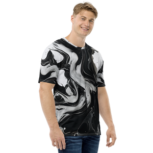 Black and White Fluid All-Over Print Men's Crew Neck T-Shirt