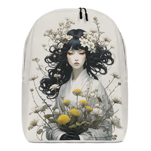 Oriental Lady with Yellow Flowers Minimalist Backpack