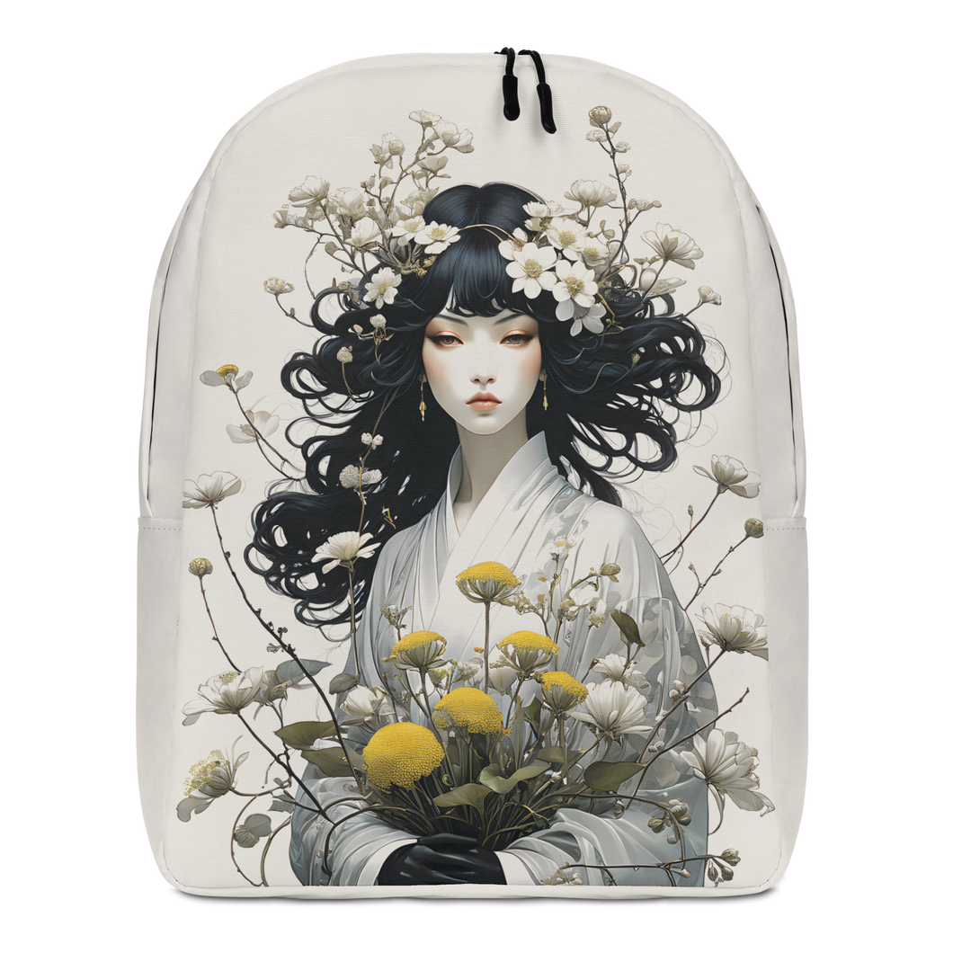 Oriental Lady with Yellow Flowers Minimalist Backpack