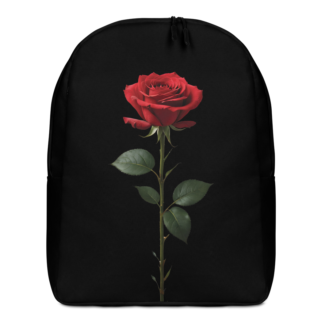 Red Rose on Black Minimalist Backpack