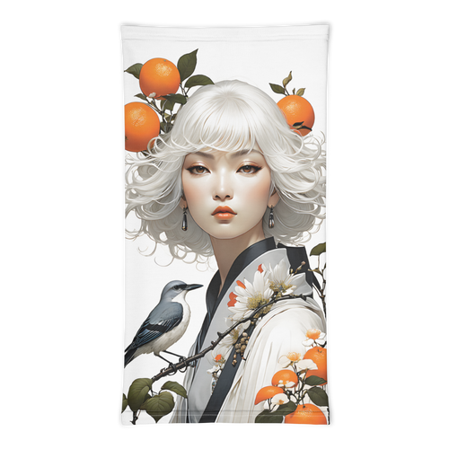 Oriental Lady with Orange and Bird Face Mask & Neck Gaiter