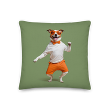 Funny Dancing Dog Green Premium Pillow