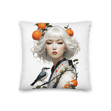 Oriental Lady with Orange and Bird Premium Pillow