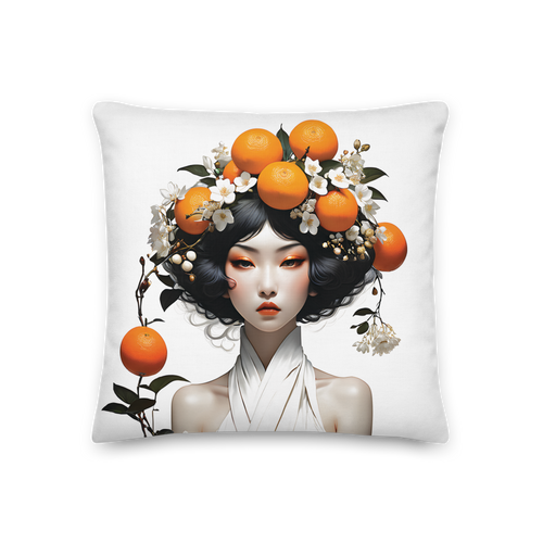 Oriental Lady with Orange Fruits Premium Pillow