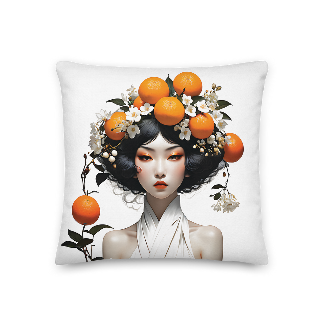 Oriental Lady with Orange Fruits Premium Pillow