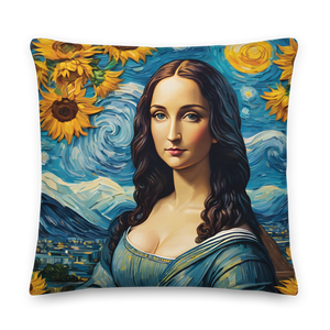 Monalisa Painting in Van Gogh Style Premium Pillow