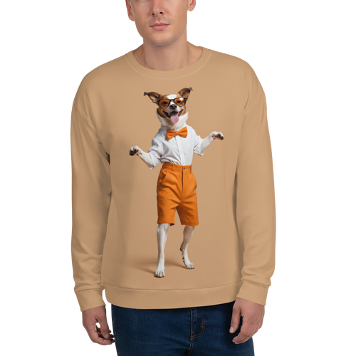 Happy Dancing Dog Beige Unisex Sweatshirt