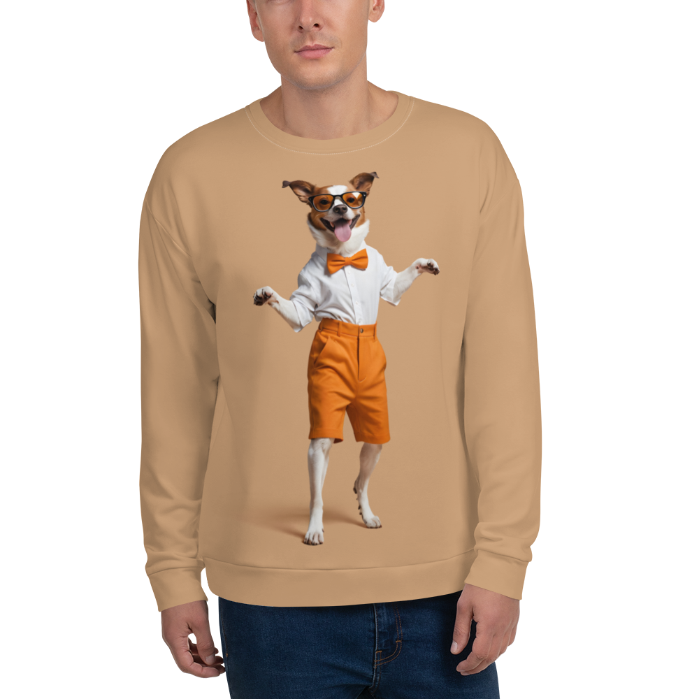 Happy Dancing Dog Beige Unisex Sweatshirt