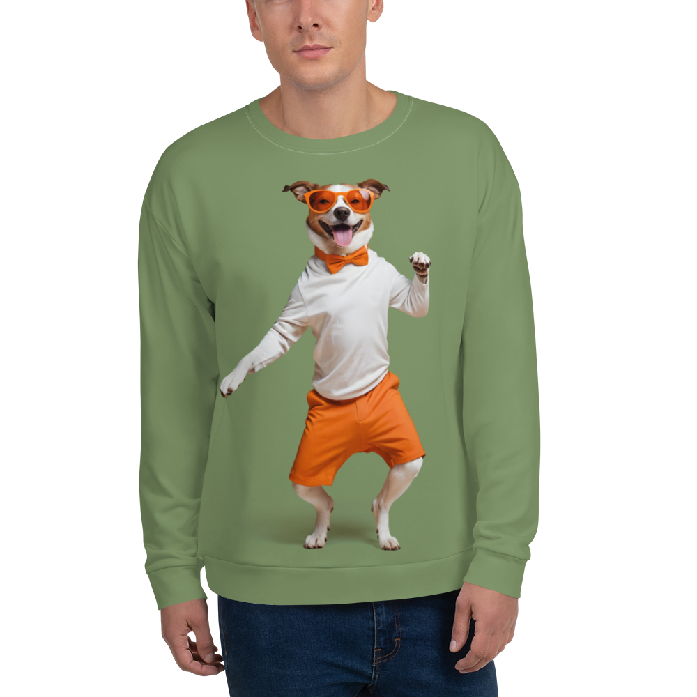 Funny Dancing Dog Green Unisex Sweatshirt