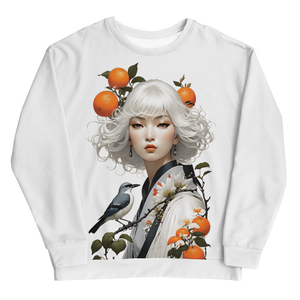 Oriental Lady with Orange and Bird All-Over Print Unisex Sweatshirt