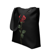 Red Rose on Black Tote Bag