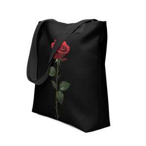 Red Rose on Black Tote Bag