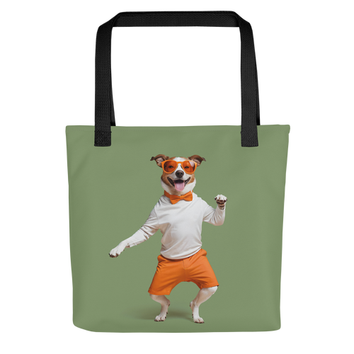 Funny Dancing Dog Green Tote Bag