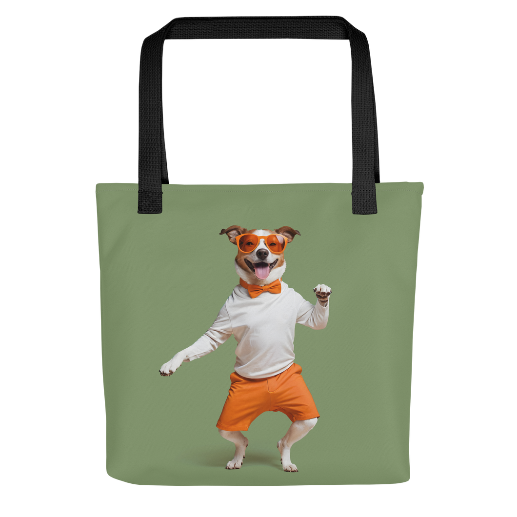 Funny Dancing Dog Green Tote Bag