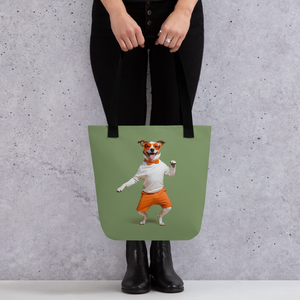 Funny Dancing Dog Green Tote Bag