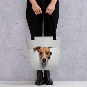 Funny Sad Dog Peep Tote Bag