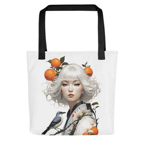 Oriental Lady with Orange and Bird Tote Bag