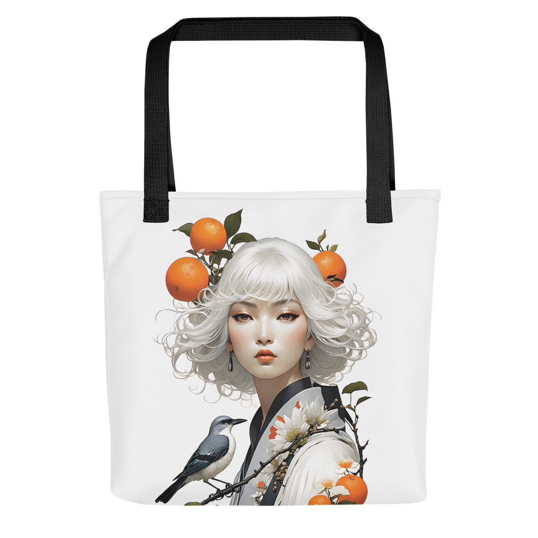 Oriental Lady with Orange and Bird Tote Bag