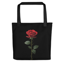 Red Rose on Black Tote Bag