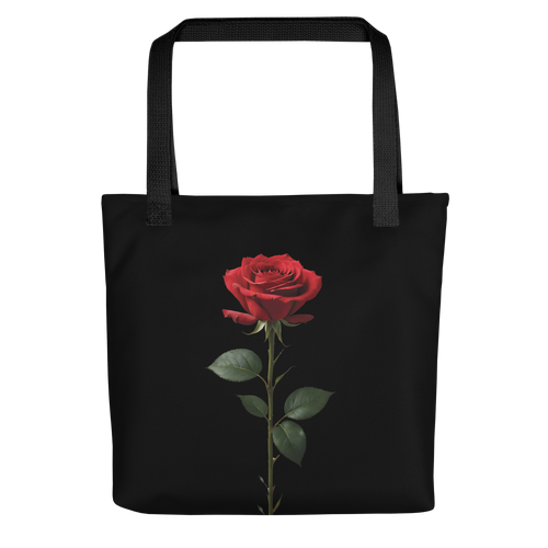 Red Rose on Black Tote Bag