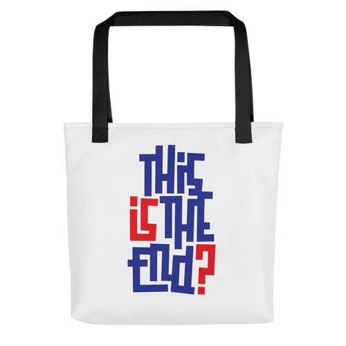 IS/THIS IS THE END? Navy Red Tote Bag