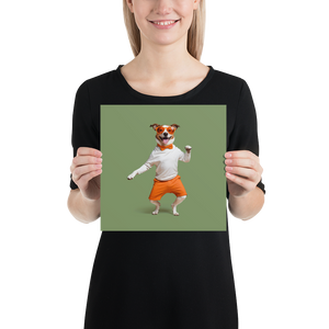 Funny Dancing Dog Green Poster Print Art