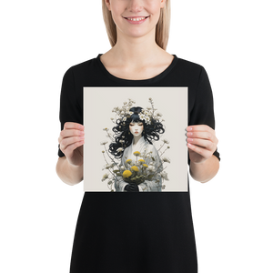 Oriental Lady with Yellow Flowers Poster Print Art