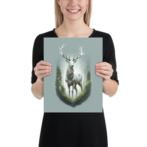 Green White Deer Poster Print Art