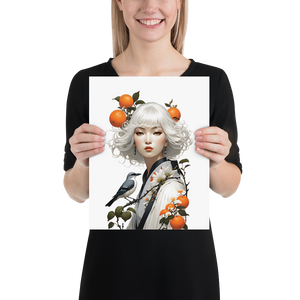 Oriental Lady with Orange and Bird Poster Print Art