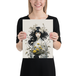 Oriental Lady with Yellow Flowers Poster Print Art