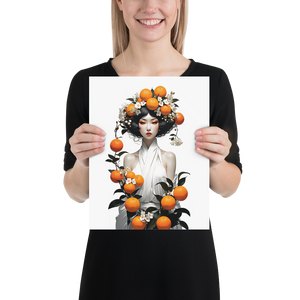 Oriental Lady with Orange Fruits Poster Print Art