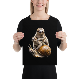 Sloth Riding A Snail Poster Print Art