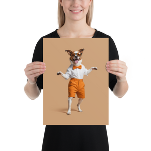 Happy Dancing Dog Beige Poster Print Art