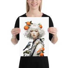 Oriental Lady with Orange and Bird Poster Print Art