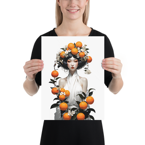 Oriental Lady with Orange Fruits Poster Print Art