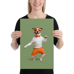 Funny Dancing Dog Green Poster Print Art