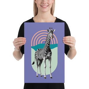 Giraffe Zebra Purple Poster Print Art