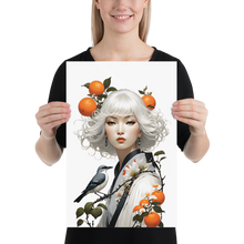 Oriental Lady with Orange and Bird Poster Print Art