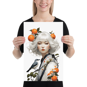 Oriental Lady with Orange and Bird Poster Print Art