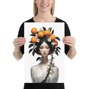 Beauty Lady with Orange Fruits Poster Print Art