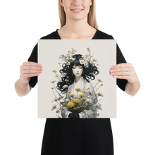 Oriental Lady with Yellow Flowers Poster Print Art